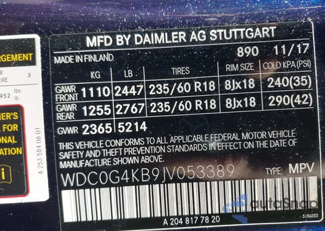 2018 Mercedes-Benz Glc 300 4Matic z USA, uszkodzony, nr VIN WDC0G4KB9JV053389